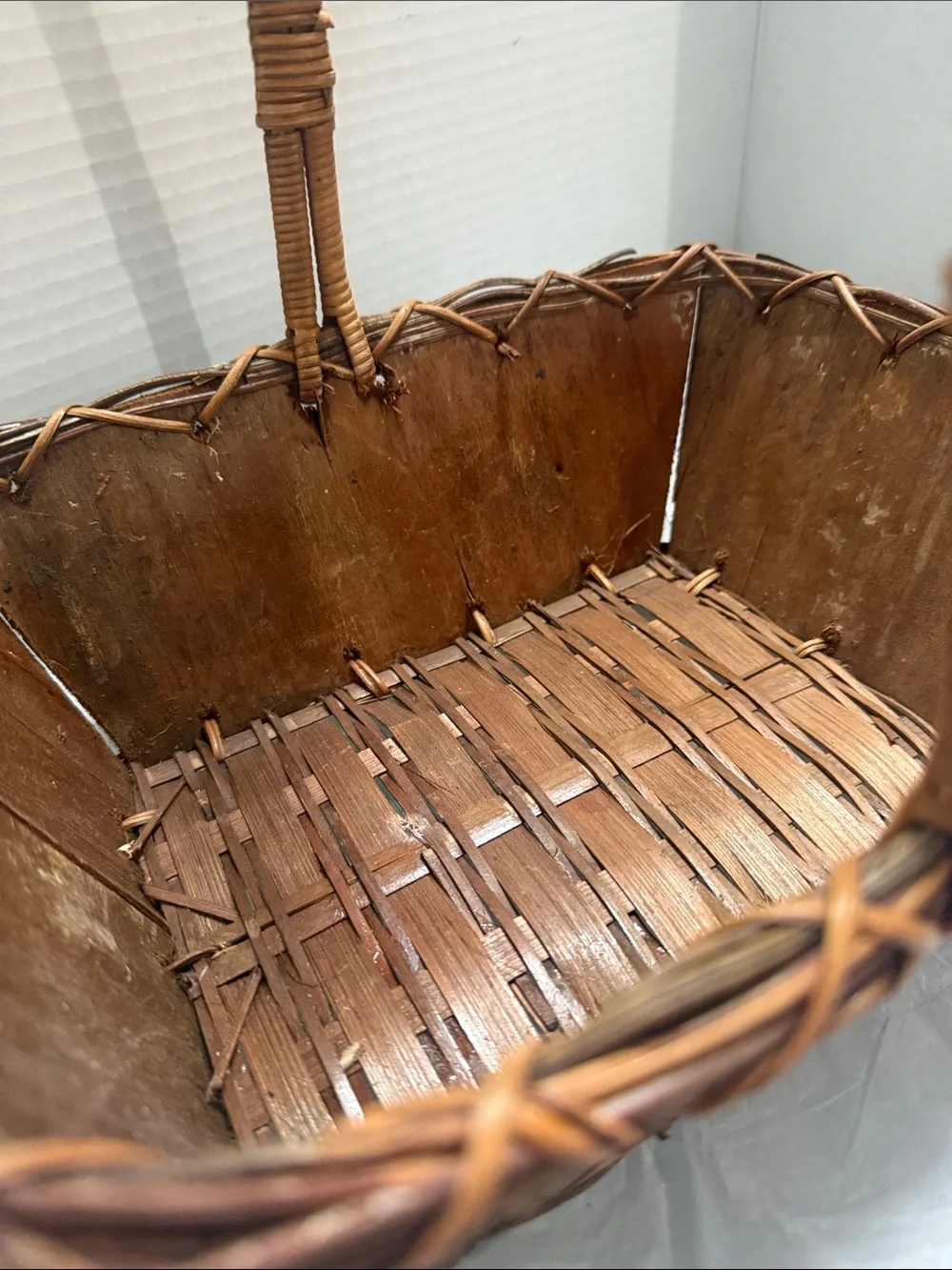 Rustic Brown Woven Bark Basket with Handle - Home Accents